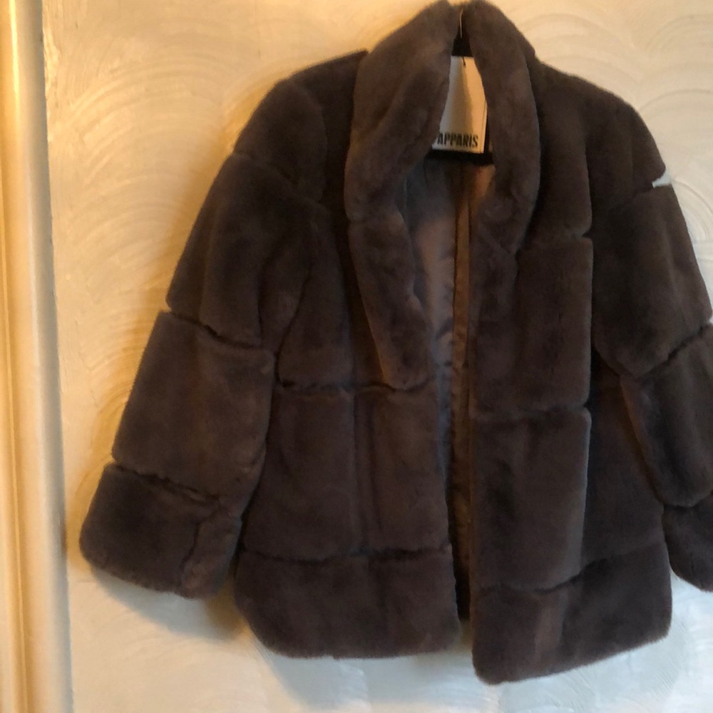 Apparis faux fur jacket size L beautiful grey color